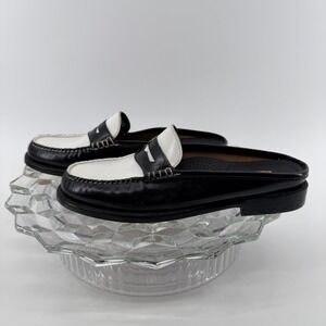 G.H. Bass Weejuns Black‎ White Leather Mules Loafers Shoes Women Size 6.5